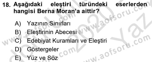 Eleştiri Tarihi Dersi 2020 - 2021 Yılı Yaz Okulu Sınav Soruları 18. Soru