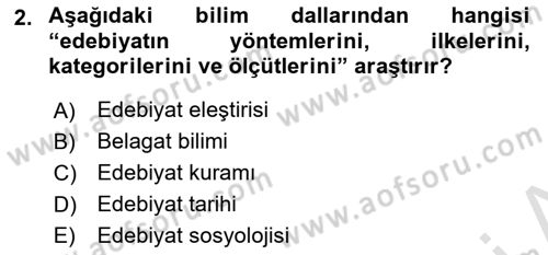 Eleştiri Tarihi Dersi 2020 - 2021 Yılı Yaz Okulu Sınav Soruları 2. Soru