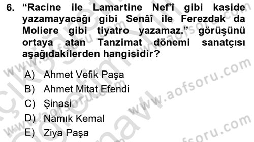 Eleştiri Tarihi Dersi 2020 - 2021 Yılı Yaz Okulu Sınav Soruları 6. Soru