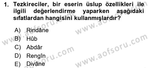 Eleştiri Tarihi Dersi 2021 - 2022 Yılı (Vize) Ara Sınavı 1. Soru