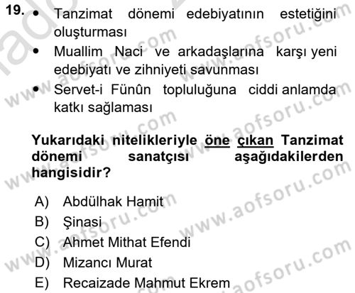 Eleştiri Tarihi Dersi 2021 - 2022 Yılı (Vize) Ara Sınav Soruları 19. Soru