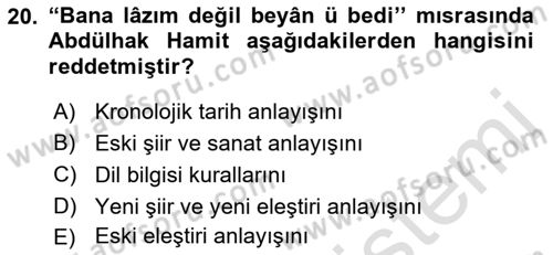 Eleştiri Tarihi Dersi 2021 - 2022 Yılı (Vize) Ara Sınav Soruları 20. Soru