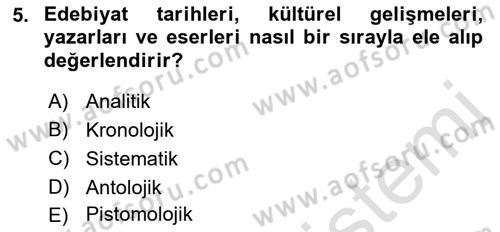 Eleştiri Tarihi Dersi 2021 - 2022 Yılı (Vize) Ara Sınav Soruları 5. Soru
