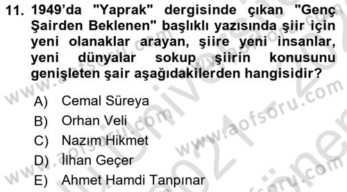 Eleştiri Tarihi Dersi 2021 - 2022 Yılı (Final) Dönem Sonu Sınav Soruları 11. Soru