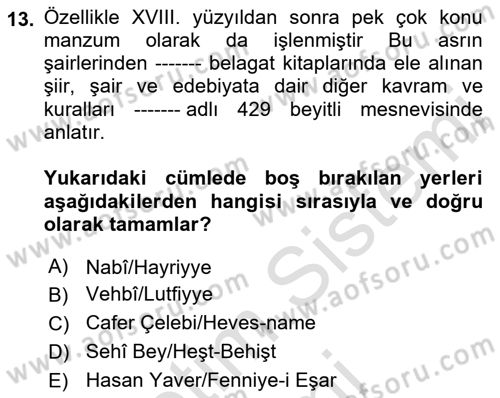 Eleştiri Tarihi Dersi Dönem Sonu Sınavı Deneme Sınav Soruları 13. Soru