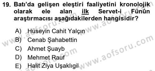 Eleştiri Tarihi Dersi Dönem Sonu Sınavı Deneme Sınav Soruları 19. Soru