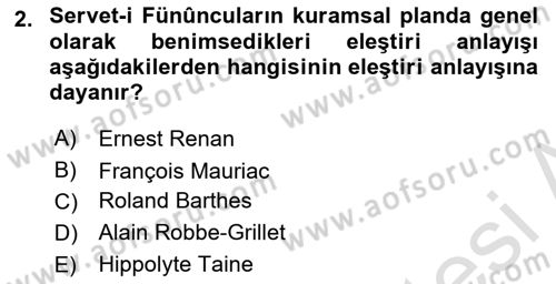 Eleştiri Tarihi Dersi 2021 - 2022 Yılı (Final) Dönem Sonu Sınav Soruları 2. Soru