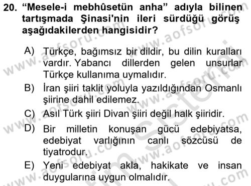 Eleştiri Tarihi Dersi Dönem Sonu Sınavı Deneme Sınav Soruları 20. Soru