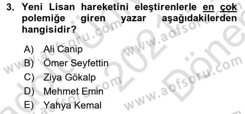 Eleştiri Tarihi Dersi 2021 - 2022 Yılı (Final) Dönem Sonu Sınav Soruları 3. Soru
