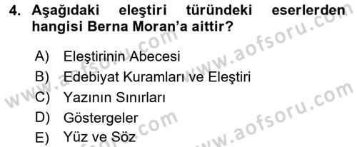 Eleştiri Tarihi Dersi 2021 - 2022 Yılı (Final) Dönem Sonu Sınav Soruları 4. Soru