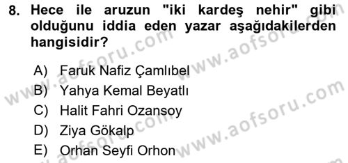 Eleştiri Tarihi Dersi 2021 - 2022 Yılı (Final) Dönem Sonu Sınav Soruları 8. Soru