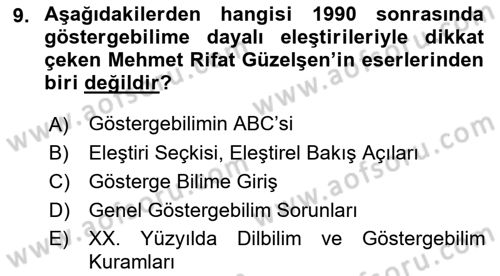 Eleştiri Tarihi Dersi 2021 - 2022 Yılı (Final) Dönem Sonu Sınav Soruları 9. Soru