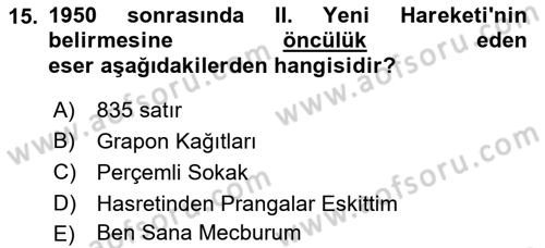 Eleştiri Tarihi Dersi 2021 - 2022 Yılı Yaz Okulu Sınav Soruları 15. Soru
