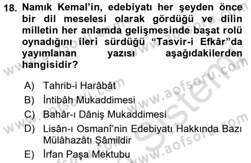 Eleştiri Tarihi Dersi 2021 - 2022 Yılı Yaz Okulu Sınav Soruları 18. Soru