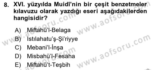 Eleştiri Tarihi Dersi 2021 - 2022 Yılı Yaz Okulu Sınav Soruları 8. Soru