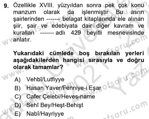 Eleştiri Tarihi Dersi 2021 - 2022 Yılı Yaz Okulu Sınav Soruları 9. Soru
