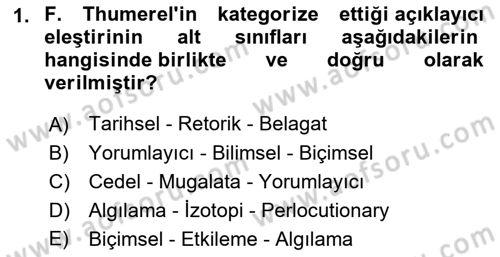 Eleştiri Tarihi Dersi 2022 - 2023 Yılı (Vize) Ara Sınav Soruları 1. Soru