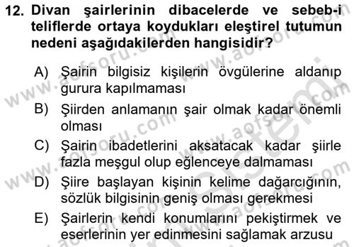 Eleştiri Tarihi Dersi 2022 - 2023 Yılı (Vize) Ara Sınav Soruları 12. Soru