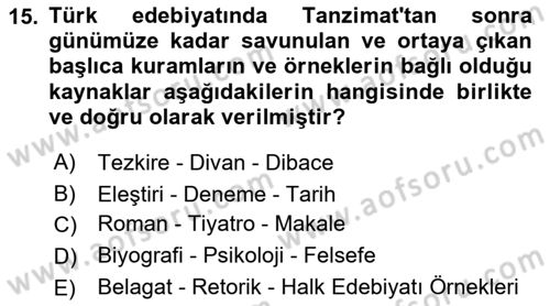 Eleştiri Tarihi Dersi 2022 - 2023 Yılı (Vize) Ara Sınav Soruları 15. Soru