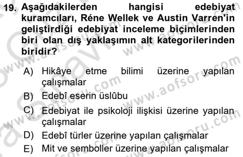 Eleştiri Tarihi Dersi 2022 - 2023 Yılı (Vize) Ara Sınav Soruları 19. Soru