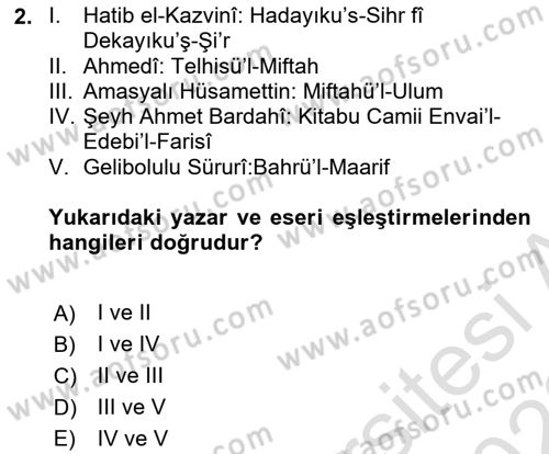Eleştiri Tarihi Dersi 2022 - 2023 Yılı (Vize) Ara Sınav Soruları 2. Soru