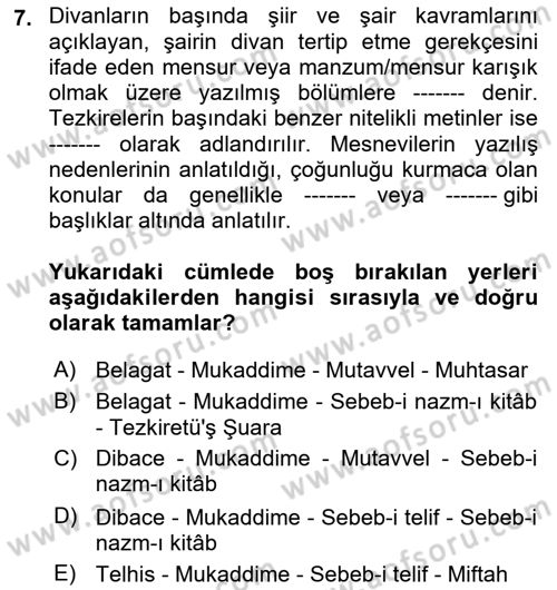 Eleştiri Tarihi Dersi 2022 - 2023 Yılı (Vize) Ara Sınav Soruları 7. Soru