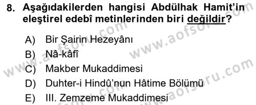 Eleştiri Tarihi Dersi 2022 - 2023 Yılı (Vize) Ara Sınav Soruları 8. Soru