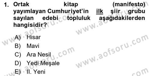 Eleştiri Tarihi Dersi 2022 - 2023 Yılı (Final) Dönem Sonu Sınav Soruları 1. Soru