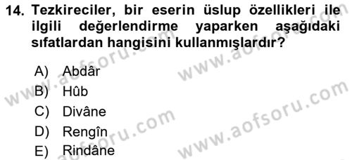 Eleştiri Tarihi Dersi 2022 - 2023 Yılı (Final) Dönem Sonu Sınav Soruları 14. Soru