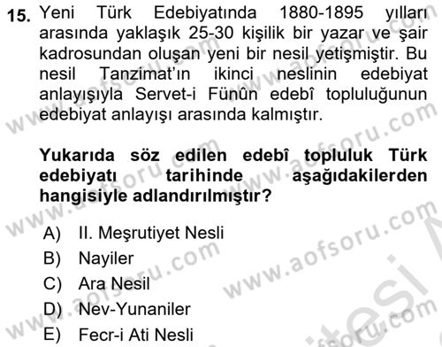 Eleştiri Tarihi Dersi 2022 - 2023 Yılı (Final) Dönem Sonu Sınav Soruları 15. Soru