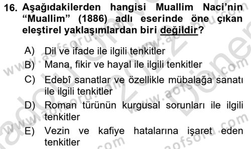 Eleştiri Tarihi Dersi 2022 - 2023 Yılı (Final) Dönem Sonu Sınav Soruları 16. Soru