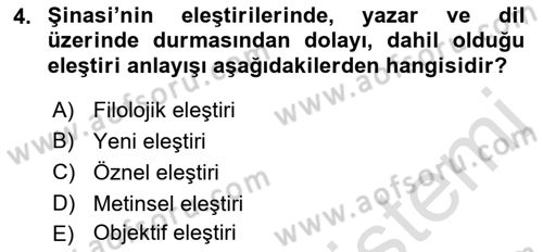 Eleştiri Tarihi Dersi 2022 - 2023 Yılı (Final) Dönem Sonu Sınav Soruları 4. Soru