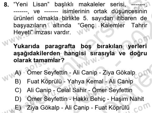 Eleştiri Tarihi Dersi 2022 - 2023 Yılı (Final) Dönem Sonu Sınav Soruları 8. Soru