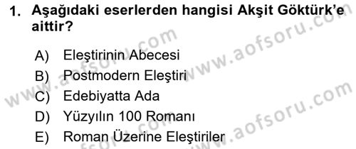 Eleştiri Tarihi Dersi 2022 - 2023 Yılı Yaz Okulu Sınav Soruları 1. Soru