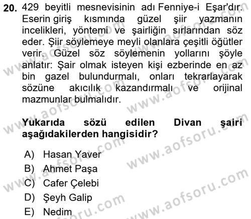 Eleştiri Tarihi Dersi 2022 - 2023 Yılı Yaz Okulu Sınav Soruları 20. Soru