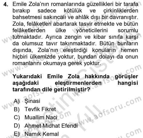 Eleştiri Tarihi Dersi 2022 - 2023 Yılı Yaz Okulu Sınav Soruları 4. Soru