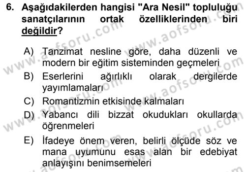 Eleştiri Tarihi Dersi 2022 - 2023 Yılı Yaz Okulu Sınav Soruları 6. Soru