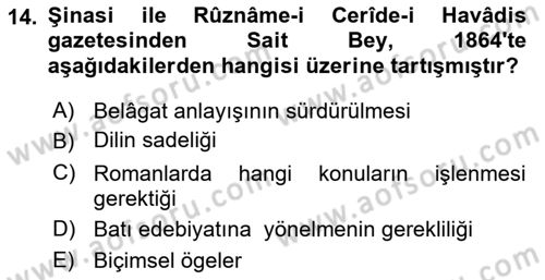 Eleştiri Tarihi Dersi 2023 - 2024 Yılı (Vize) Ara Sınav Soruları 14. Soru