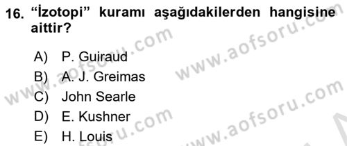 Eleştiri Tarihi Dersi 2023 - 2024 Yılı (Vize) Ara Sınav Soruları 16. Soru