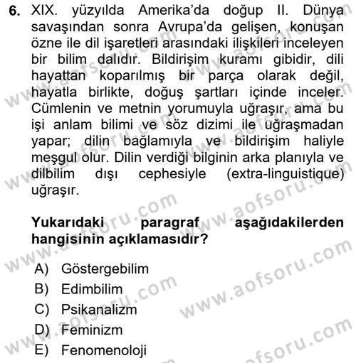 Eleştiri Tarihi Dersi 2023 - 2024 Yılı (Vize) Ara Sınav Soruları 6. Soru