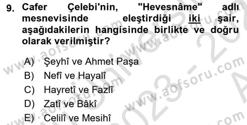Eleştiri Tarihi Dersi 2023 - 2024 Yılı (Vize) Ara Sınav Soruları 9. Soru