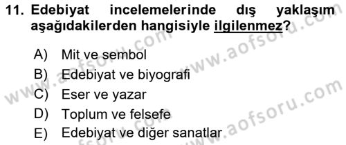 Eleştiri Tarihi Dersi 2023 - 2024 Yılı (Final) Dönem Sonu Sınav Soruları 11. Soru