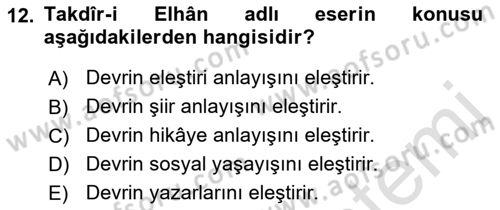 Eleştiri Tarihi Dersi 2023 - 2024 Yılı (Final) Dönem Sonu Sınav Soruları 12. Soru