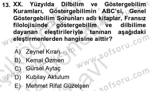 Eleştiri Tarihi Dersi 2023 - 2024 Yılı (Final) Dönem Sonu Sınav Soruları 13. Soru