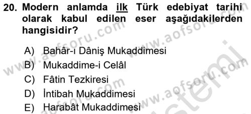 Eleştiri Tarihi Dersi 2023 - 2024 Yılı (Final) Dönem Sonu Sınav Soruları 20. Soru
