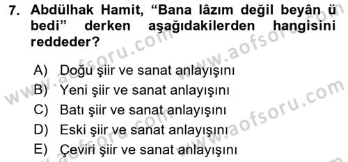 Eleştiri Tarihi Dersi 2023 - 2024 Yılı (Final) Dönem Sonu Sınav Soruları 7. Soru