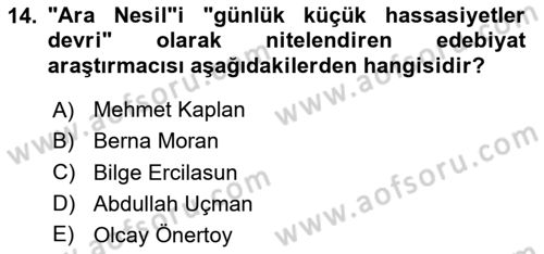 Eleştiri Tarihi Dersi 2023 - 2024 Yılı Yaz Okulu Sınav Soruları 14. Soru