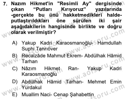 Eleştiri Tarihi Dersi 2023 - 2024 Yılı Yaz Okulu Sınav Soruları 7. Soru