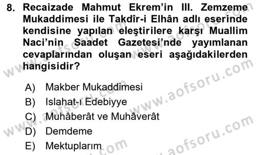 Eleştiri Tarihi Dersi 2023 - 2024 Yılı Yaz Okulu Sınav Soruları 8. Soru