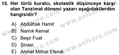 Eleştiri Tarihi Dersi 2024 - 2025 Yılı (Final) Dönem Sonu Sınav Soruları 15. Soru
